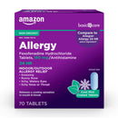 Amazon Basic Care Allergy Relief, 24 Hour, Fexofenadine Hydrochloride 180 mg, Non-Drowsy Antihistamine, Cool Mint Coated Tablets, 70 Count