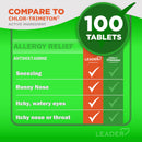Leader 4 Hour Allergy Relief, Chlorpheniramine Maleate Tablets, Antihistamine, 4 mg, 100 Count, Pack of 2