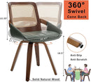Set Midcentury Green Rattan Bentwood Dining Chairs