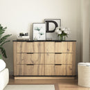 Modern 6-Drawer Natural Wood MDF Cabinet with Metal Rounded Corners and Exquisite Handles – Multi-Functional Storage