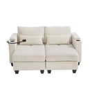 Convertible Chaise Lounge 63' Loveseat Sofa Bed with USB Ports, Cup Holders, Phone Holder, Storage, Beige Corduroy