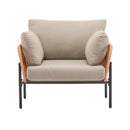Beige and Light Wood-Tone Rope Iron Lounge Chair with Cushions for Natural and Modern Spaces