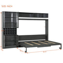 Queen Size Murphy Bed Wall Bed with Sofa , Shelves USB & Light ,Gray