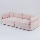 Elegant Pink Corduroy Sofa with Throw Pillows and Backrests for Living Room Leisure