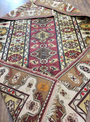 Turkish Caucasian Rug 4x7, Vintage Hand-Knotted Wool Turkish Talish Carpet 4 x 7, Cream, Burnt Orange Carmine Red Area Rug, Bohemian Rug