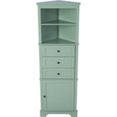 Green Triangle Tall Cabinet with 3 Drawers and Adjustable Shelves for Bathroom, Kitchen or Living Room, MDF Board with Painted Finish