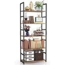 Tall 5 Shelf Vintage Bookcase With Metal Frame Storage