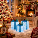 Set of 3 Christmas Lighted Gift Boxes, Blue Snowflake Boxes for Xmax