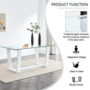 Glass Dining Table Large Modern Minimalist Rectangular for 6-8 with 0.4' Tempered Glass Tabletop and white MDF Trapezoid Bracket,For Kitchen Dining Living Meeting Room Banquet Hall F-1550
