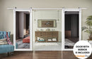 Lucia 1299 Matte White Double Barn Door with Mirror Glass and Silver Finish Rail
