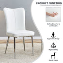 Modern Minimalist Dining Chairs Office Chairs Set with White PU Seats and Silver Metal Legs