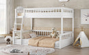 Full XL over Queen Bunk Bed with Ladder and Guardrails, White