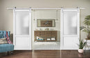 Lucia 22 White Silk Double Barn Door with Frosted Glass | Silver Finish Rail