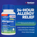 GenCare 24 Hour Nondrowsy Allergy Relief Tablets – Loratadine 10mg 300 Count – Daily Allergy Medicine Non Drowsy Antihistamine for Adults & Kids Age 6+, Generic for Clariten 10 mg, Single Tablet Dose