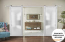 Planum 2102 White Silk Double Barn Door with Frosted Glass and Silver Rail