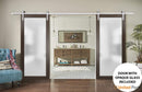 Planum 2102 Chocolate Ash Double Barn Door with Frosted Glass and Silver Rail