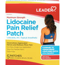 LEADER Maximum Strength Lidocaine 4% Pain Relief, Fast-Acting, Targeted Relief for Back, Neck, Shoulders, Knees, Elbows, Minor Skin Irritation, Odor-Free, 5 Patches