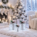 Set of 3 Christmas Lighted Gift Boxes, Silver Tinsel Boxes for Xmas Decor