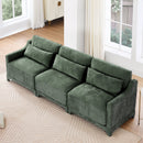 Elegant Three-Seater Sofa with Lumbar Pillow, Ergonomic Chenille Upholstery, Wooden Base, Green