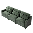 Elegant Three-Seater Sofa with Lumbar Pillow, Ergonomic Chenille Upholstery, Wooden Base, Green