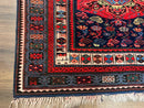 Antique Caucasian Seychour Rug 3.7 x 5.5, Collectible Oriental Carpet, Navy Blue and Red, Fine Kuba Rug, Vintage Rug, Wool Hand Knotted Rug