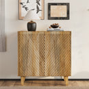 TREXM Wood Accent Cabinet with Storage, Rustic Mango Wood Storage Cabinet with Fluted Design and Adjustable Shelf for Dining Room, Kitchen, and Living Room (Natural)