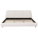 King Size Modern Upholstered Bed Frame with Linen Fabric and Solid Wood Legs, White