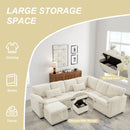97 Inch L-Shaped Corner Sectional Sofa Couch with Seat and Storage Ottoman,Chenille Fabric Corner Couch with 7 Seats & 2 Pillows for Living Room, Beige