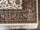 Indo Kirman Rug 8x12 Allover Floral Design, Ivory/Cream Brown, Vintage Handmade Hand Knotted Rug, Traditional Wool Persian Carpet 8 x 12