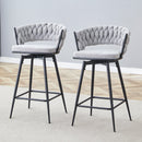 Set of 2 Swivel Bar Stools with Breathable Linen Cushions - Light Gray Seat & Black Iron Frame, Counter Height Stools for Kitchen Island, Dining or Pub