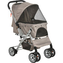 Dog Stroller for Small Dogs Cats, 4 Wheels One-Click Fold Pet Stroller with Swivel Wheels, Brake, Basket Storage, Safety Belts, Adjustable Canopy, Zippered Mesh Window Door, Brown