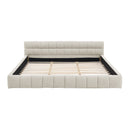 King size  Upholstered Bed Frame with Thick Fabric, Chenille Fabric Grounded Queen Size Platform Bed with Headboard and Solid Frame. No Box Spring Needed-Beige(88.5''*85.5''*24'')
