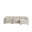 Classic & Modern Sectional Sofa with Ottoman - Light Beige Corduroy Upholstered 3-Seat Couch for Living Room
