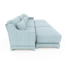 Ergonomic Three-Seater Sofa with Movable Ottomans and Lumbar Pillow in Sky Blue Chenille