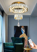 Gold Crystal Chandelier 12 Inch Dimmable Flush Mount