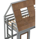 Cozy and Fun Wood Twin Size House Bunk Bed with Window Roof Shape Design with Ladder and Climbing Ramp, Brown+Gray