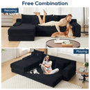 Modern L-Shaped Sectional Couch with Memory Foam and Steel Frame in Black Corduroy for Living Room