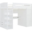 Twin Size Loft Bed with Desk, Wardrobes, 4 Drawers and 4 Shelves-White