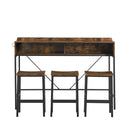 59 inch bar table, dining table, sofa table with power socket and LED light, 3 saddle stools, 4-piece bar table and chairs set for living room, dining room and kitchen
