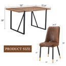 Table and chair set.A minimalist retro rectangular dining table with a wood color fishbone patterned textured top and black metal legs.Paired with 4 Brown Technology-Fabric Material Dining Chairs.