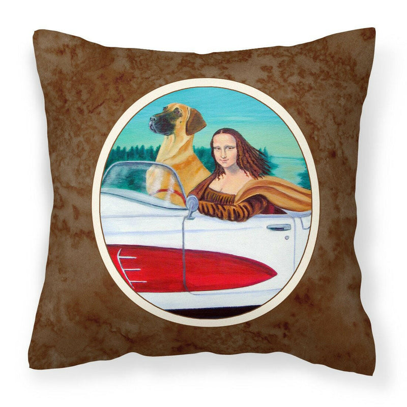 Great Dane with Mona Lisa Fabric Decorative Pillow 7282PW1414