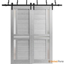 Veregio 7288 Light Grey Oak Double Barn Door with Frosted Glass and Black Bypass Rail