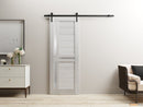 Veregio 7288 Light Grey Oak Barn Door with Frosted Glass and Black Rail