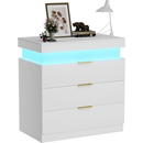 Nightstand with Charging Station and LED Lights,Night Stand with Sliding Top for Bedroom,Bedside Table with Drawers,Modern End Side Table,White.28.8''W x 17''D x 30.5''H.