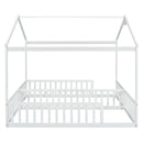 Double Twin House-Style Floor Bed with Fence, Guardrails, without door, White(Old Sku:W504P143317)