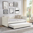 Daybed with Trundle Upholstered Tufted Sofa Bed, Twin Size, Boucle Fabric, Beige (83'x43'x29.5')