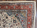 Persian Sarouk Rug 8x12, Wool Hand Knotted Antique Carpet, Floral Medallion, Cream Red, Traditional Oriental Rug