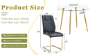A modern minimalist style round transparent tempered glass table with gold metal legs, paired with 4 modern PU leather high-back dining chairs, bring a luxurious experience.