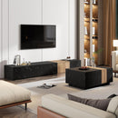 TV Stand and Coffee Table with Faux Marble, Walnut Wood Grain Finish, Set of 2, Modern Entertainment Center for TVs up to 88", Center Table with 2 Storage Drawers for Living Room, Black