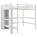 Full Size Loft Bed with Multifunction Shelves and Under-bed Desk, White